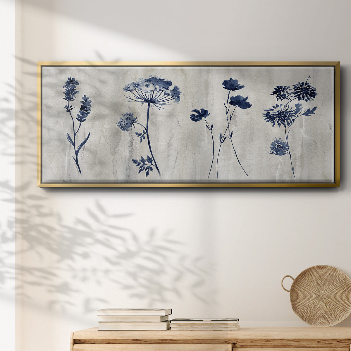 Indigo Row - Floater Framed Canvas Print