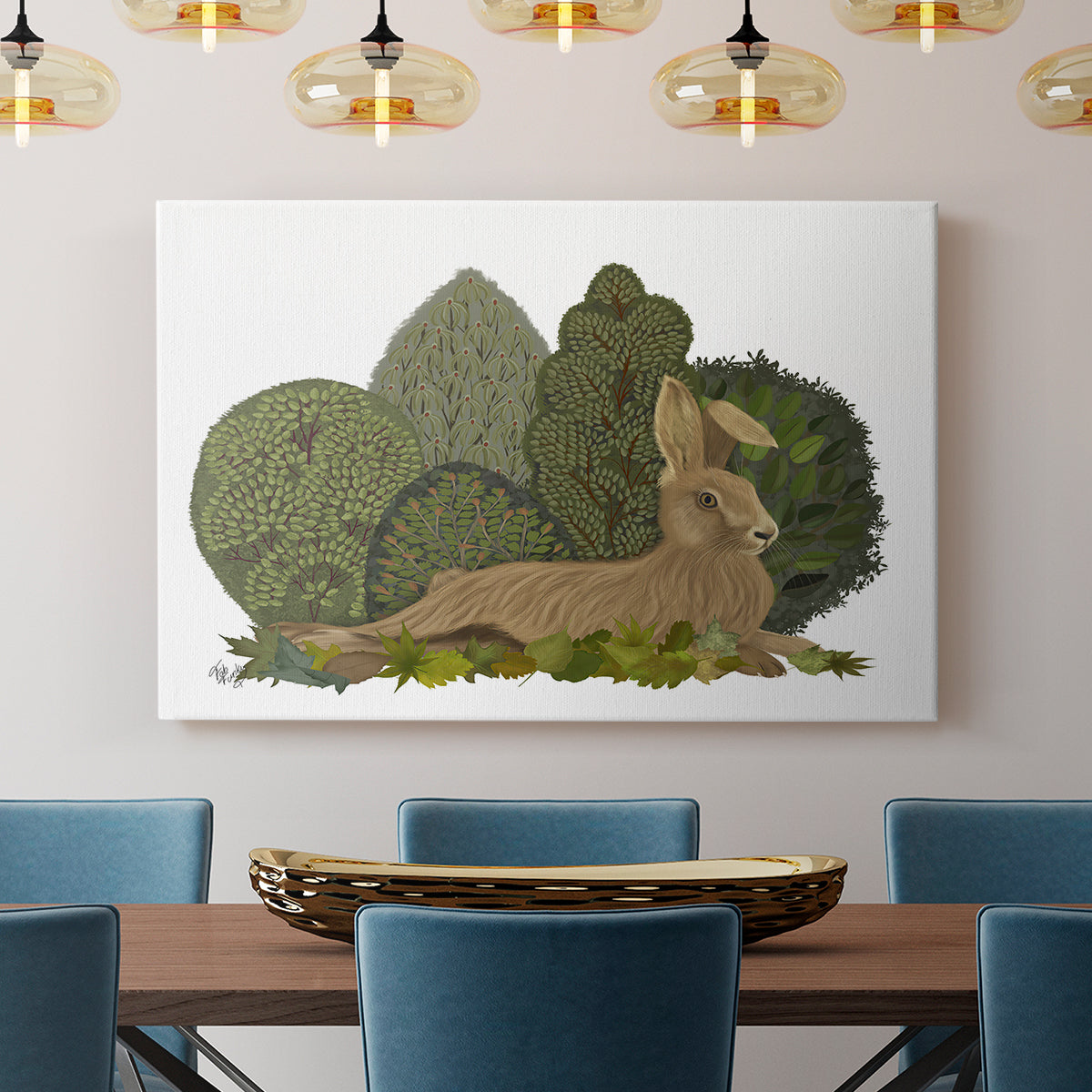 Hare Reclining in Leaves - Canvas Art Print