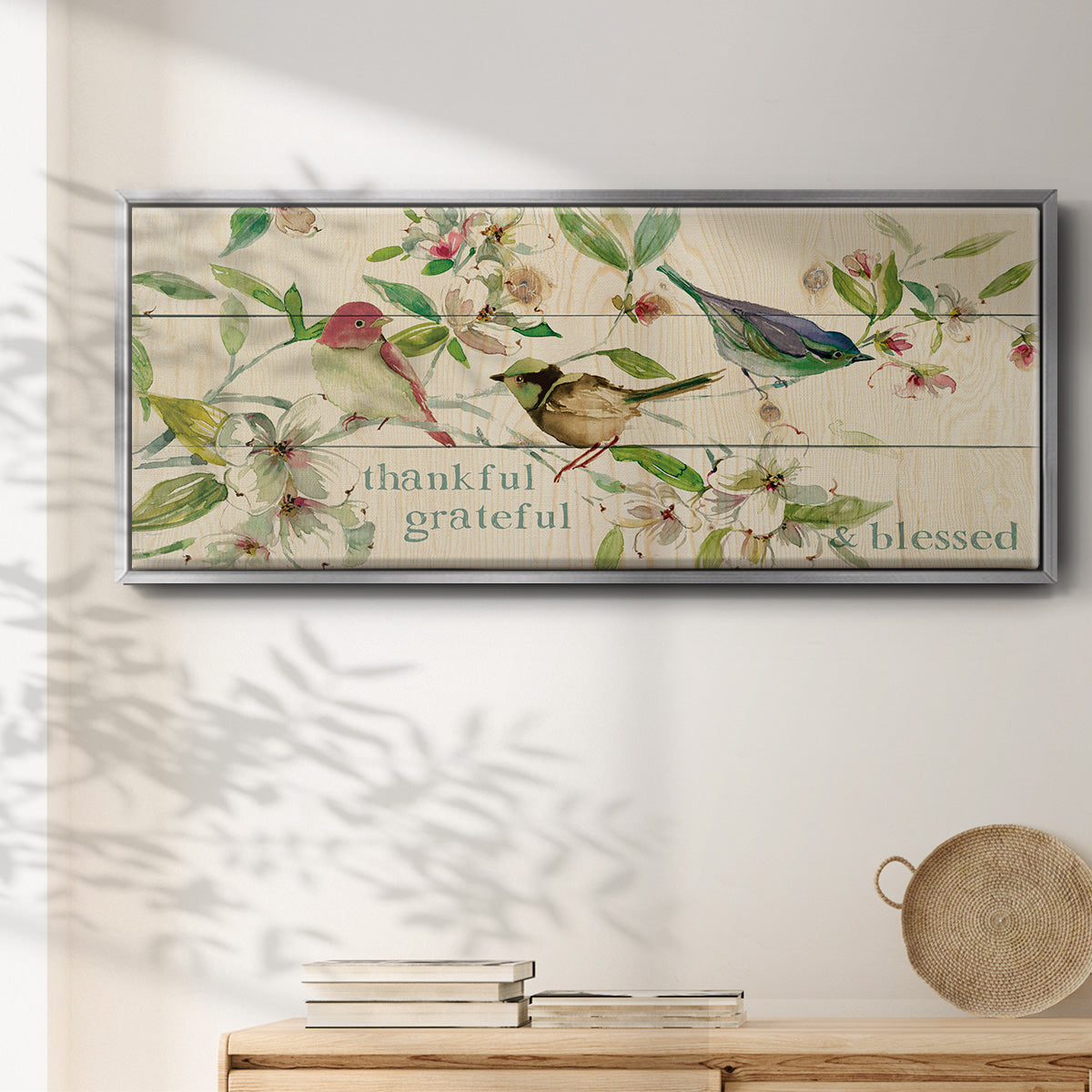 Grateful Thankful Blessed Birds - Floater Framed Canvas Print