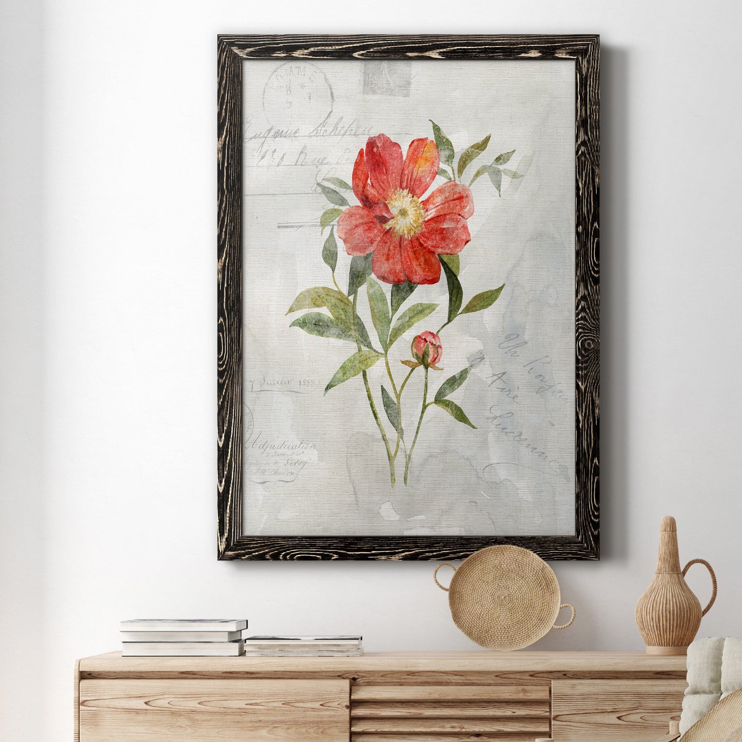 Linen Peony - Premium Canvas Framed in Barnwood - Ready to Hang