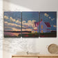 Three-panel canvas wall art featuring farmhouse scene before approaching storm, displayed in a minimalist living room above a console table.