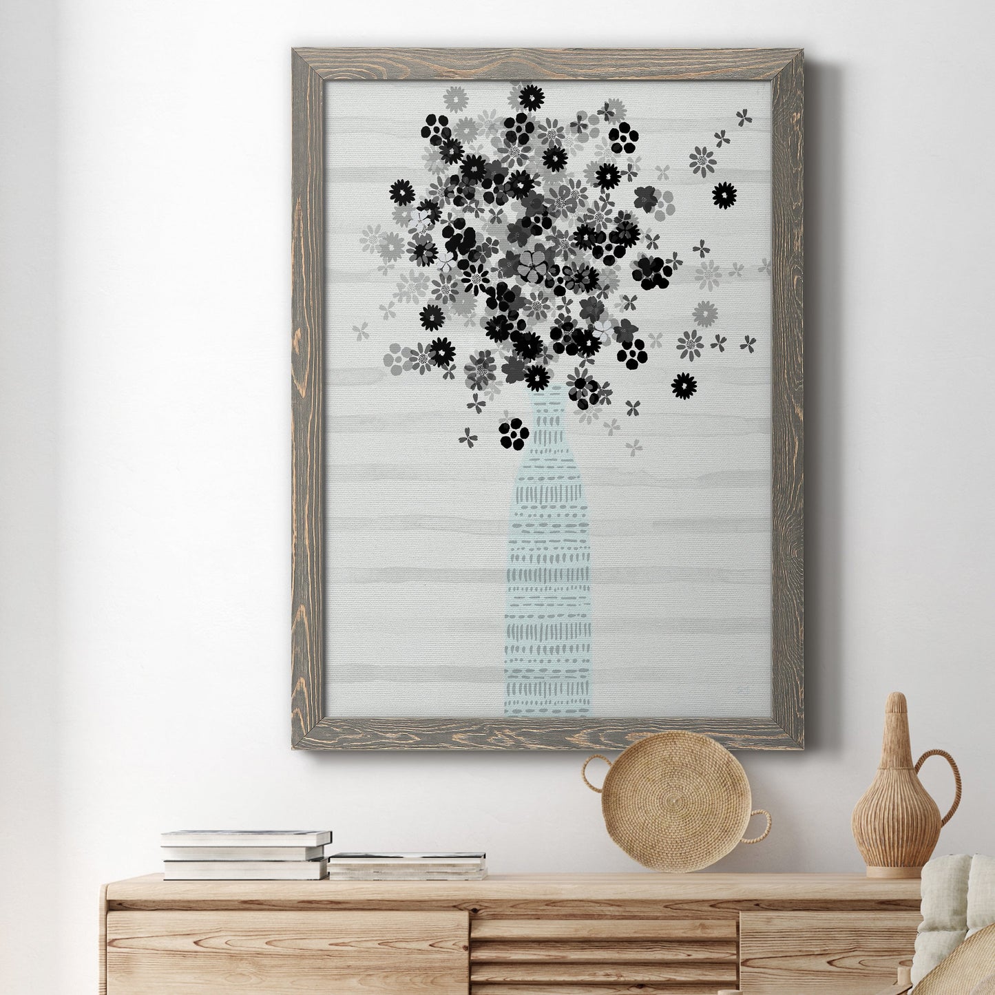 Bouquet of Black & White - Premium Canvas Framed in Barnwood - Ready to Hang