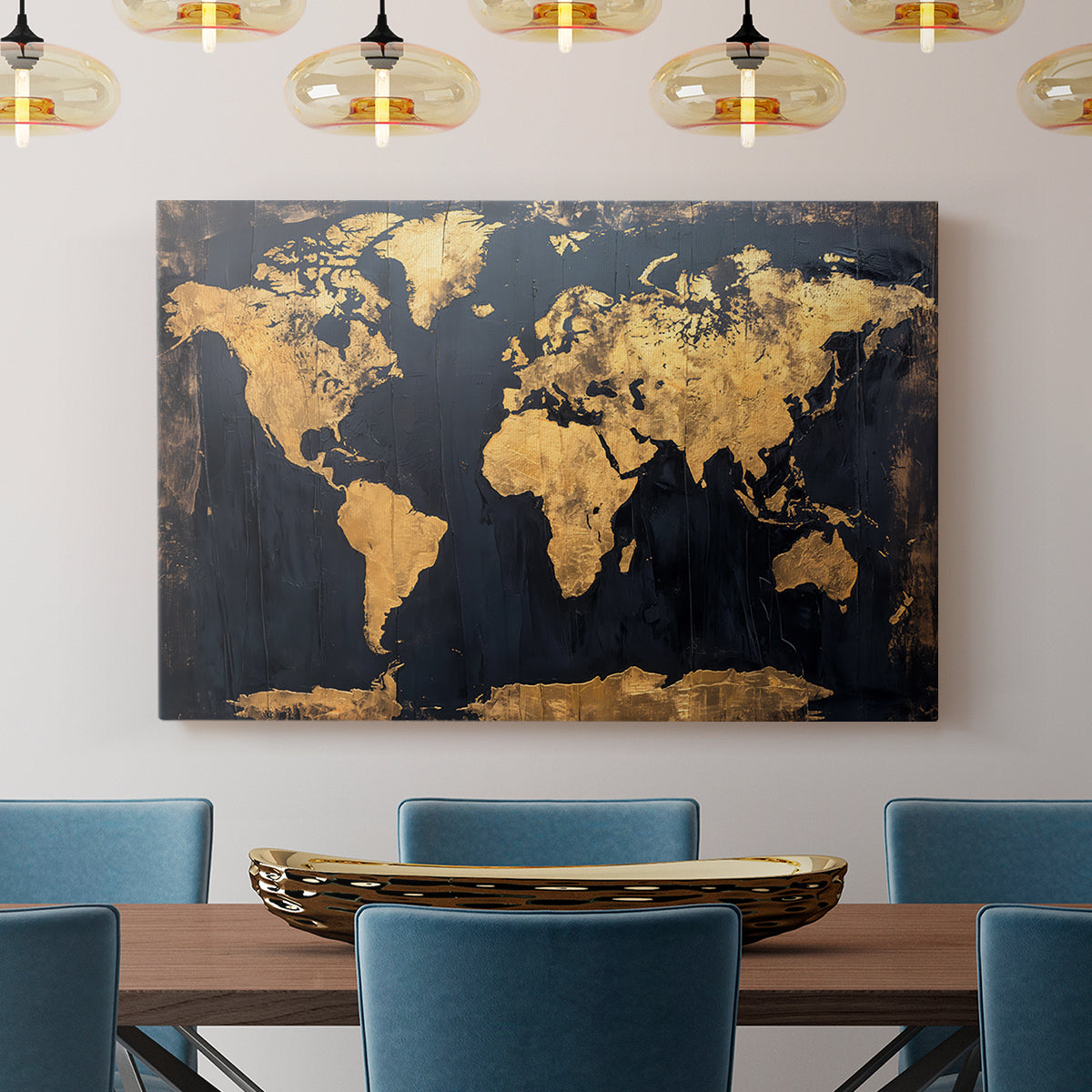 Gold and Navy Map V - Canvas Art Print