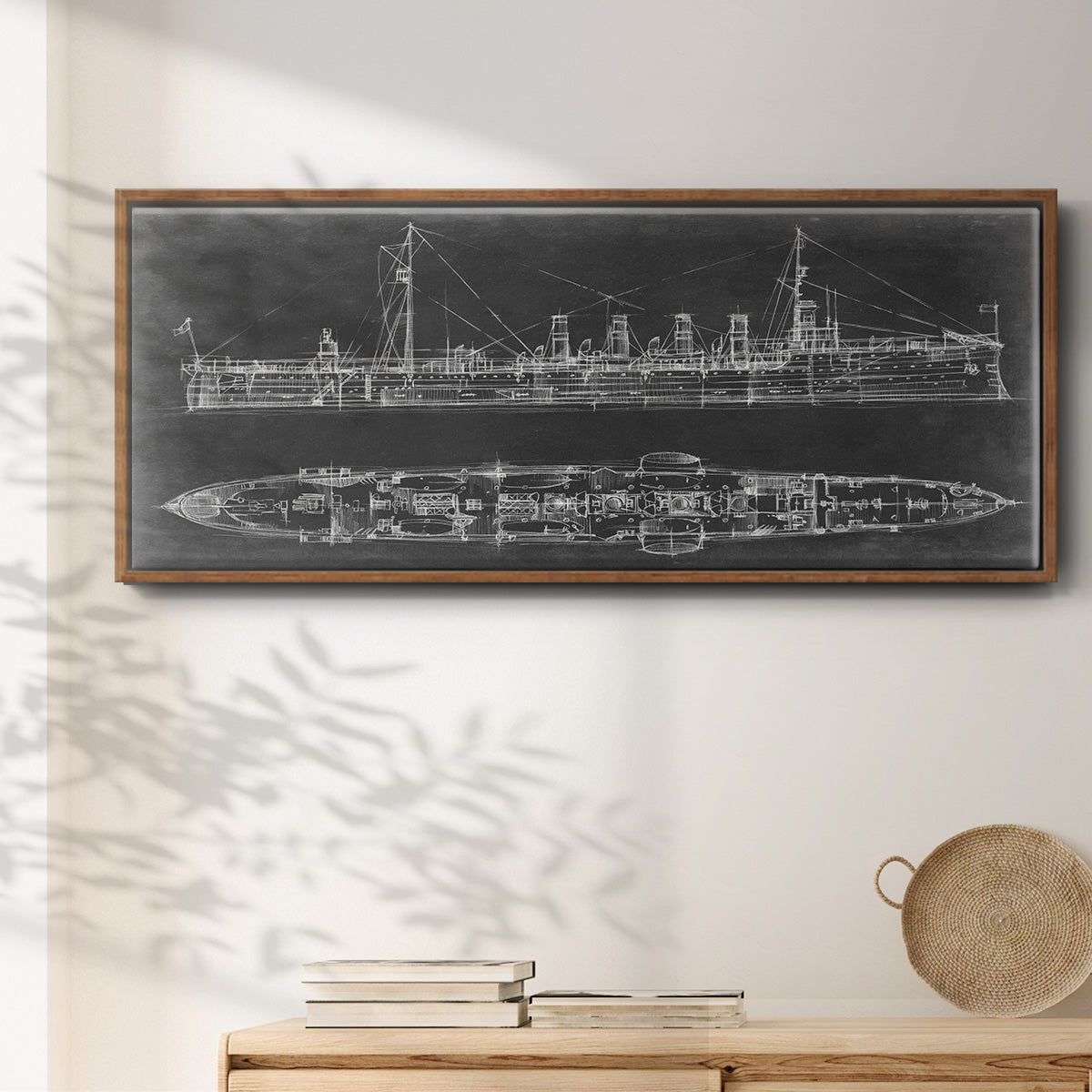 Navy Cruiser Blueprint - Floater Framed Canvas Print