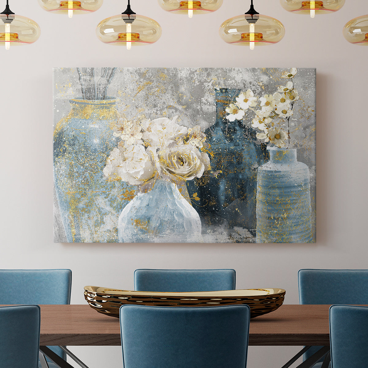 Vessels and Blooms Blues - Canvas Art Print