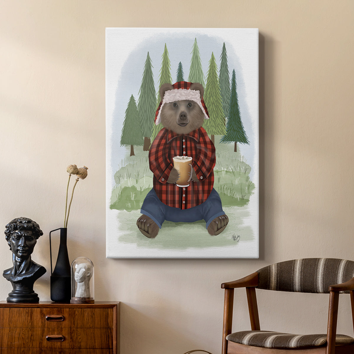 Lumberjack Bear Latte - Canvas Art Print