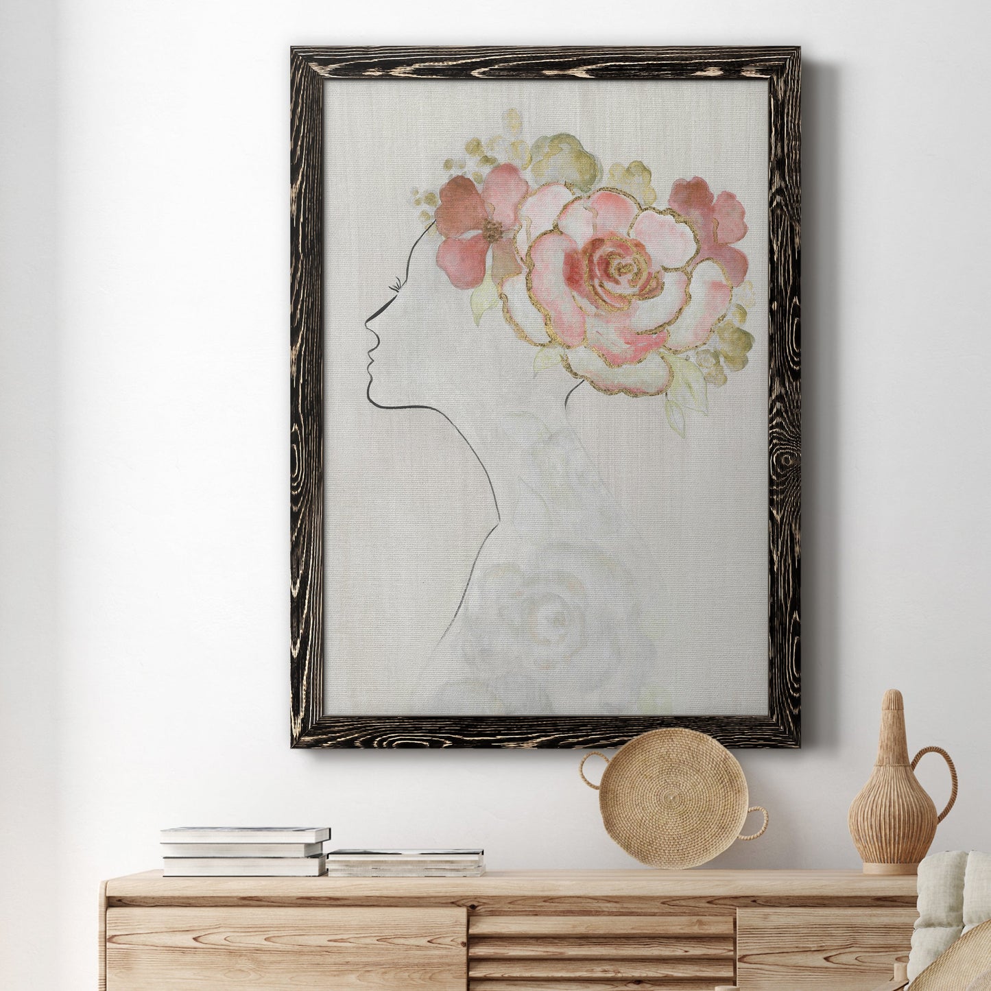 Fashion Floral Silhouette II - Barnwood Framed Canvas Print