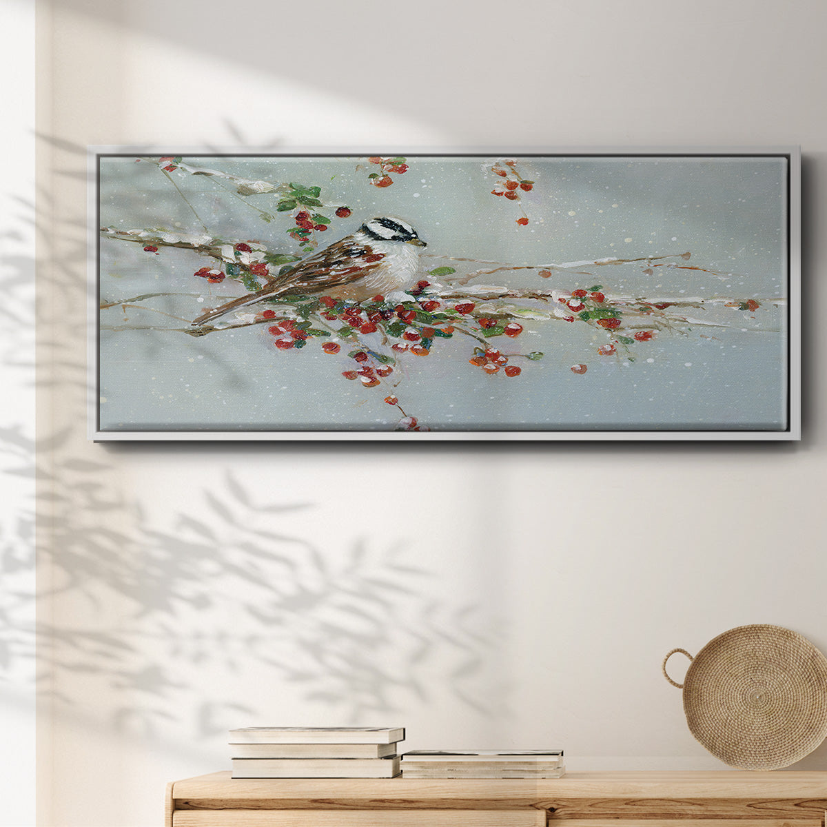 Woodpecker in Winter - Floater Framed Canvas Print