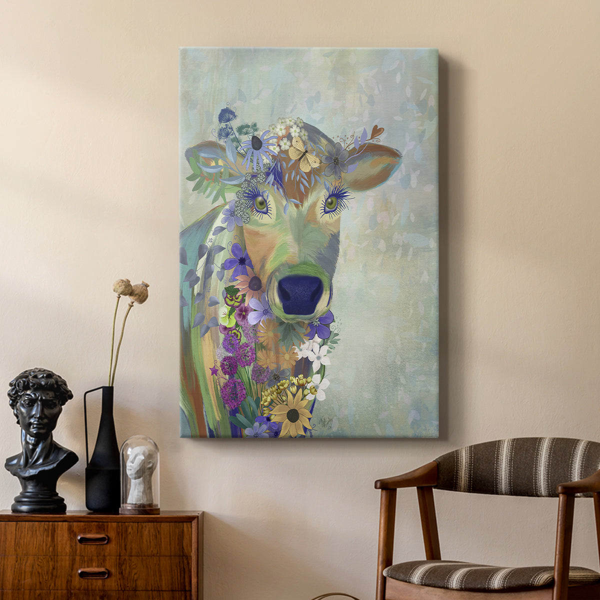Fantastic Florals Cow - Canvas Art Print