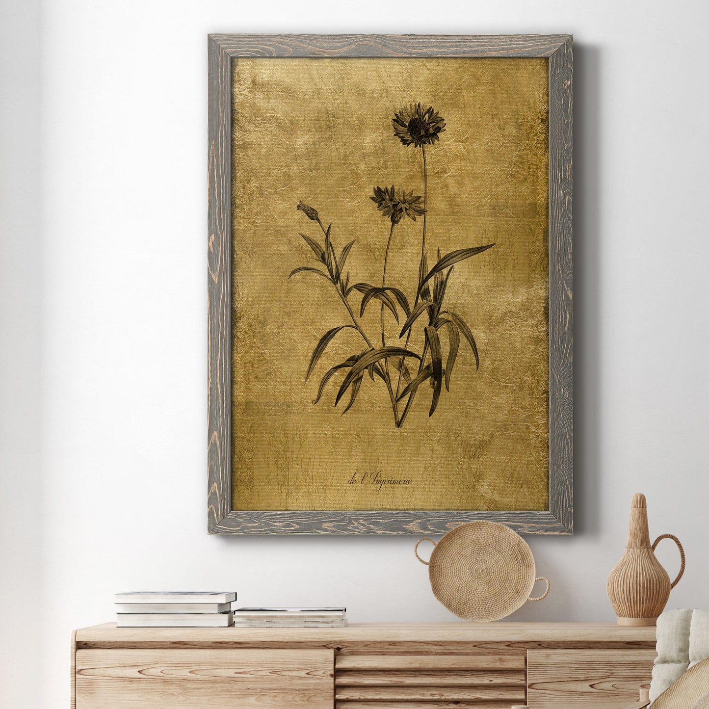 Gold Sketch Botanical I - Premium Canvas Framed in Barnwood - Ready to Hang