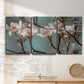 Three-panel canvas wall art featuring dogwood blossoms in spring photograph, displayed in a minimalist living room above a console table.
