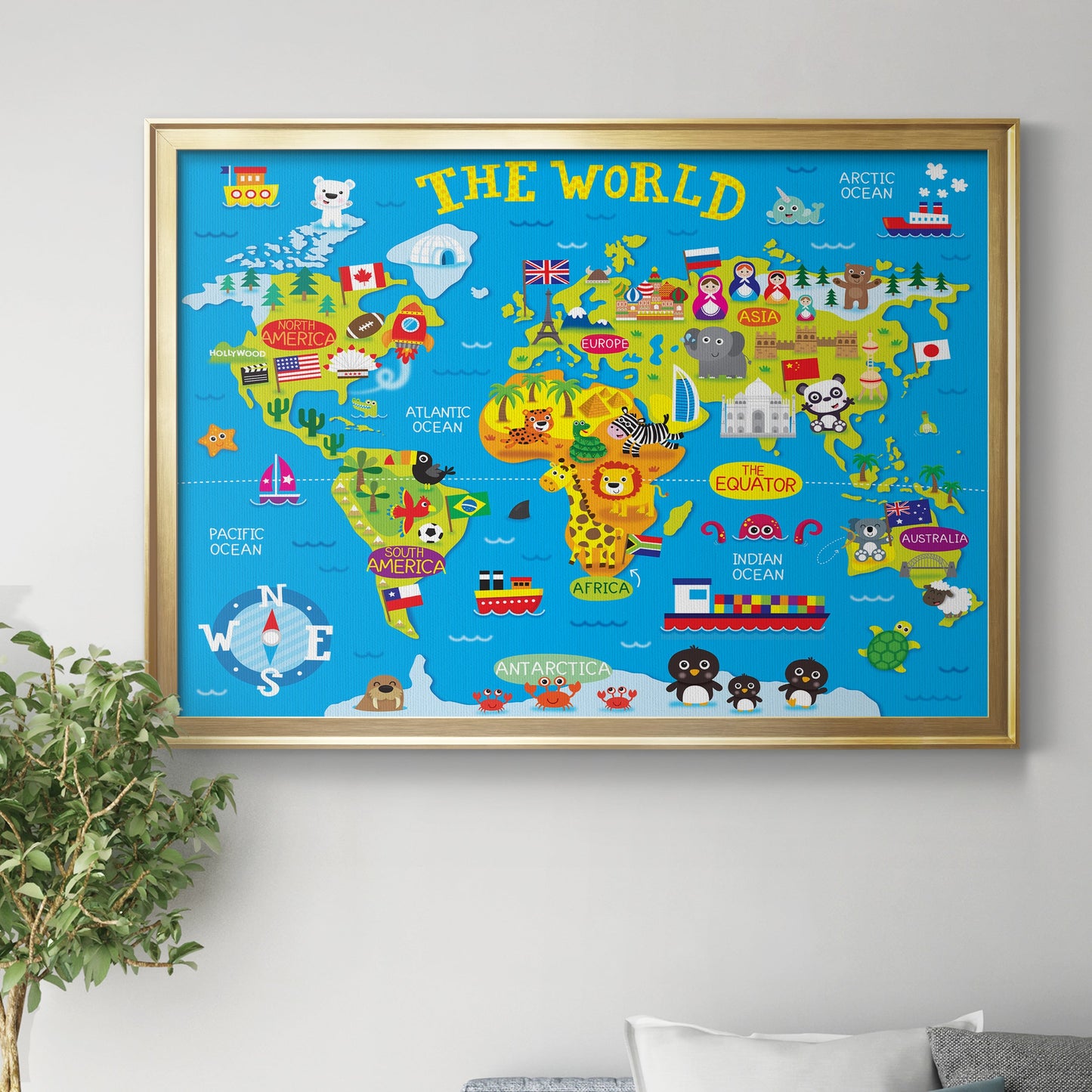 World Map Premium Classic Framed Canvas - Ready to Hang