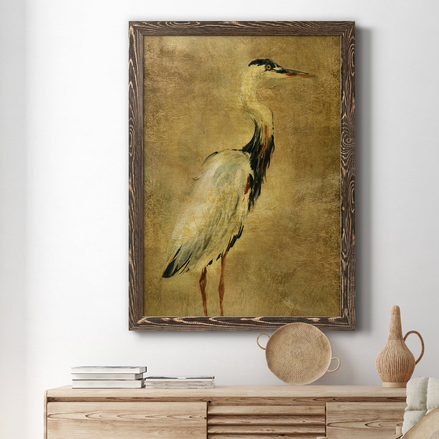 Gold Crane at Dusk I - Premium Canvas Framed in Barnwood - Ready to Hang