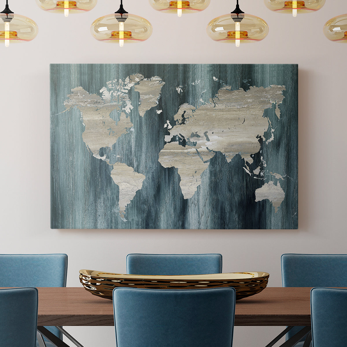 Navy World Map - Canvas Art Print
