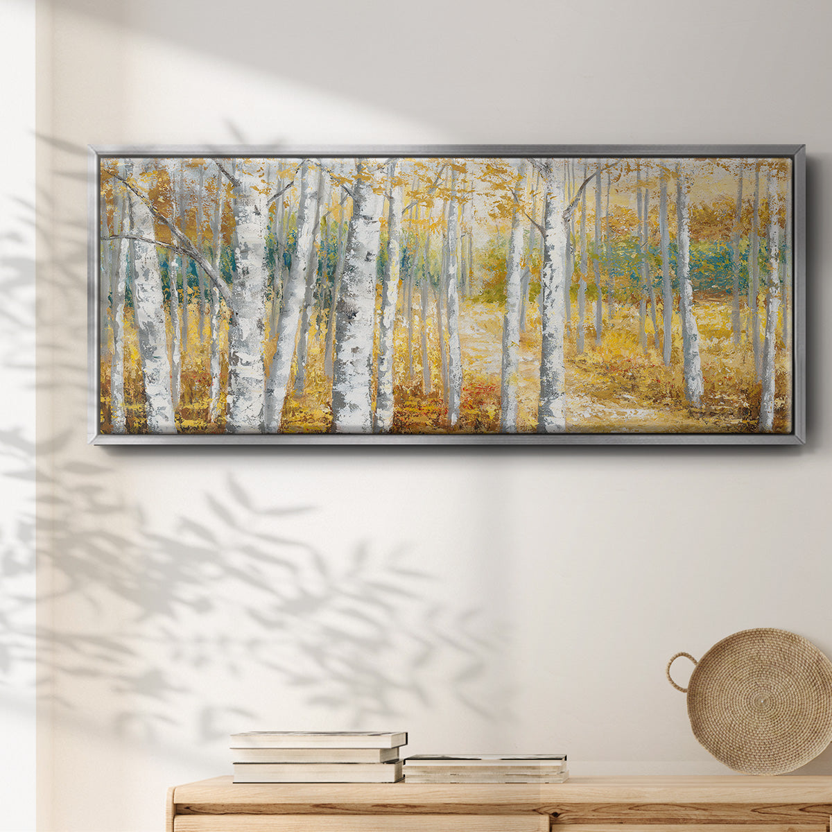 Birch Path II - Floater Framed Canvas Print