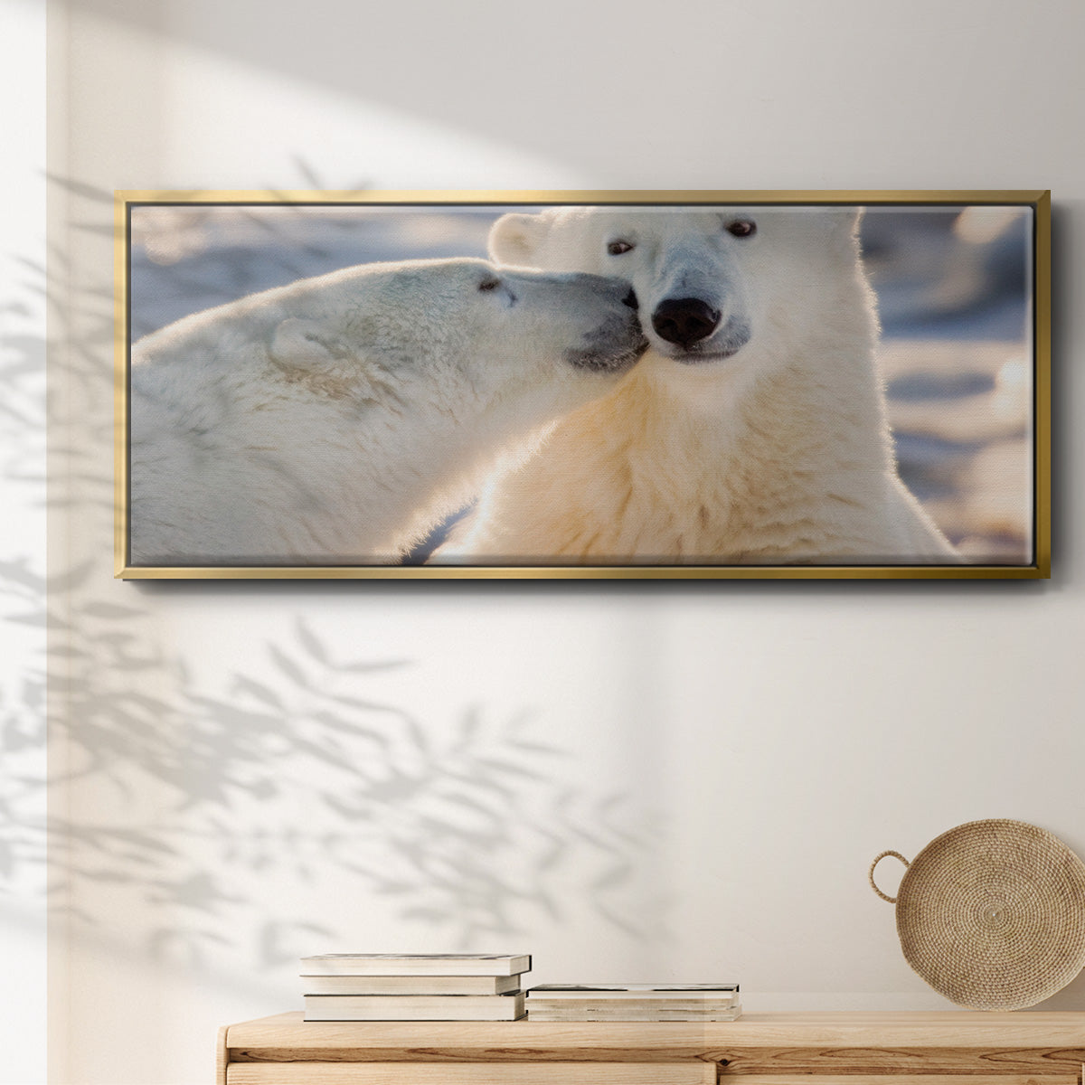 Polar Bear Kiss - Floater Framed Canvas Print