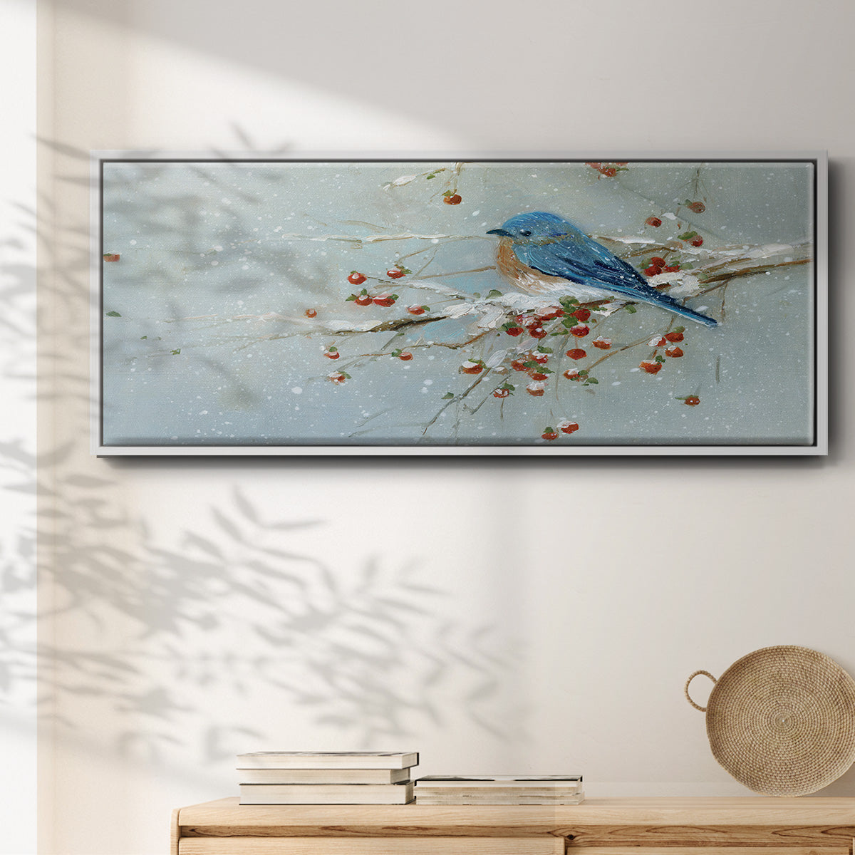 Blue Bird in Winter - Floater Framed Canvas Print