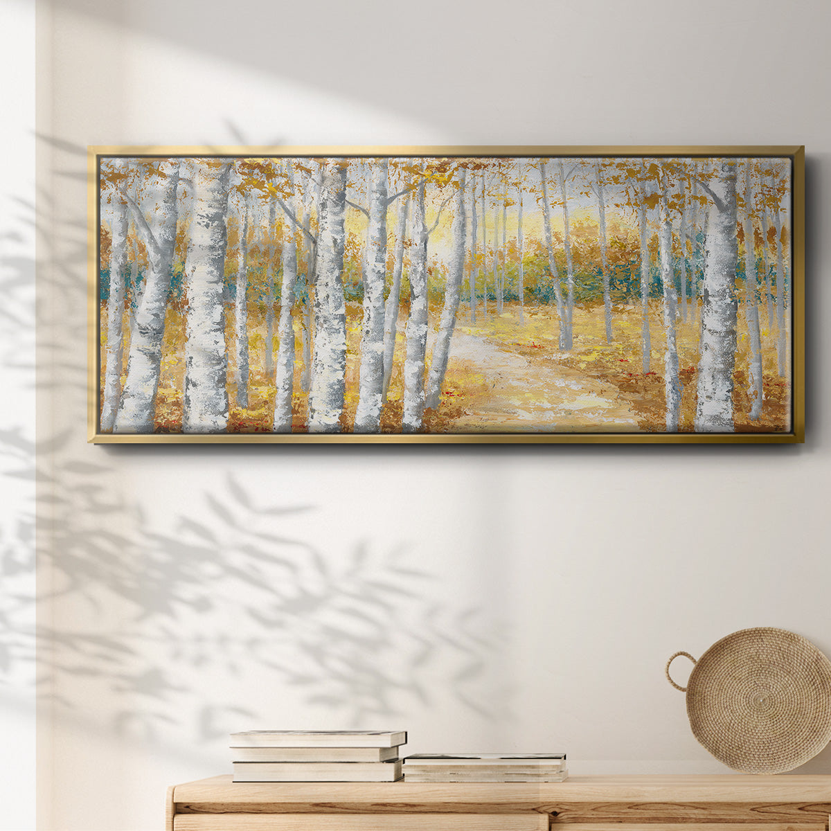 Birch Path I - Floater Framed Canvas Print