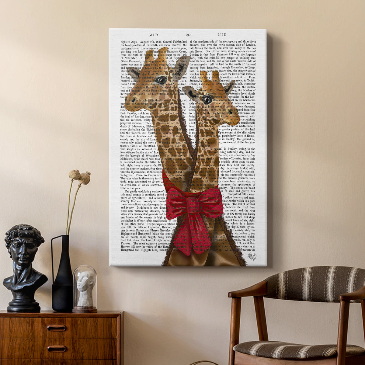 Giraffes and Bow - Canvas Art Print