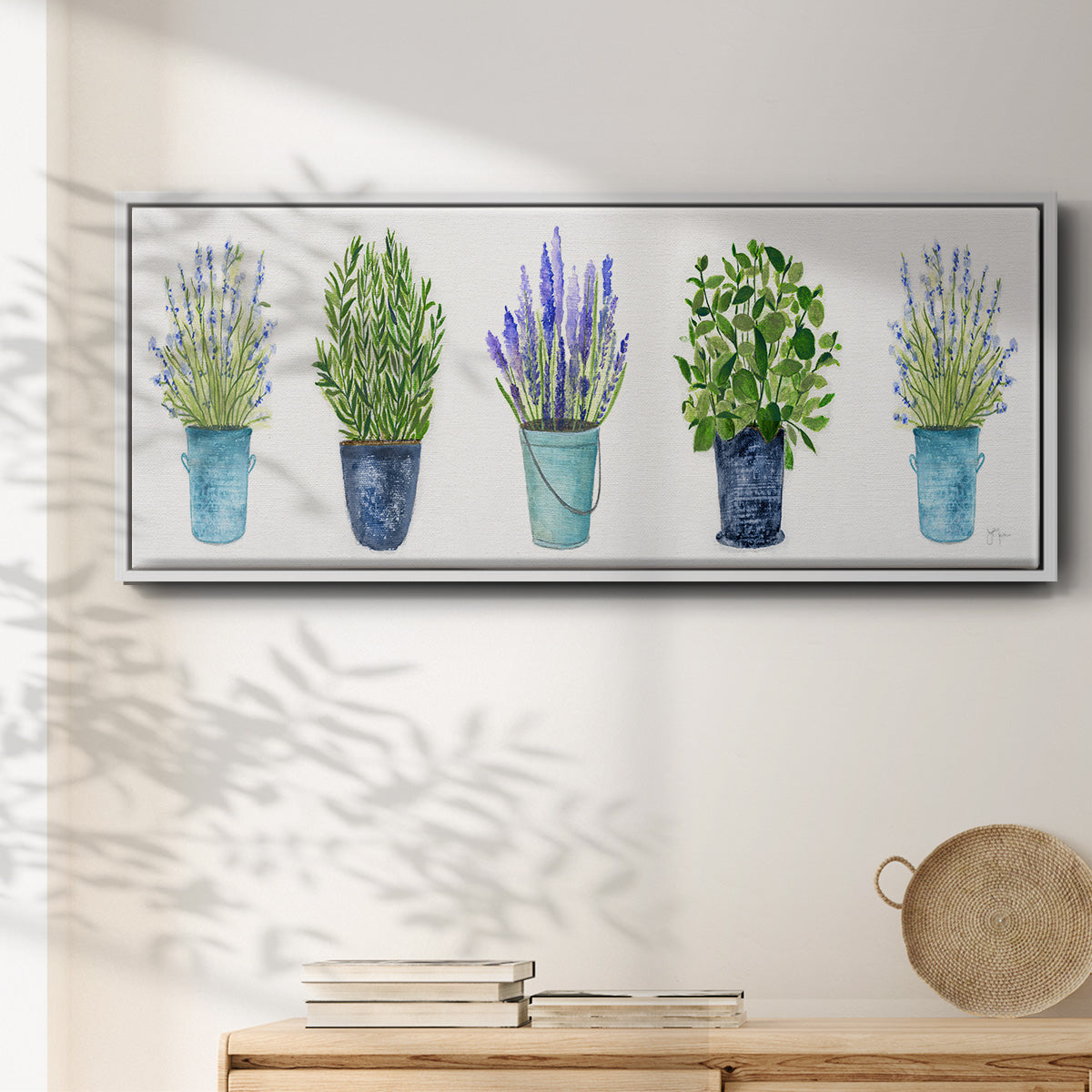Herbs In A Row - Floater Framed Canvas Print