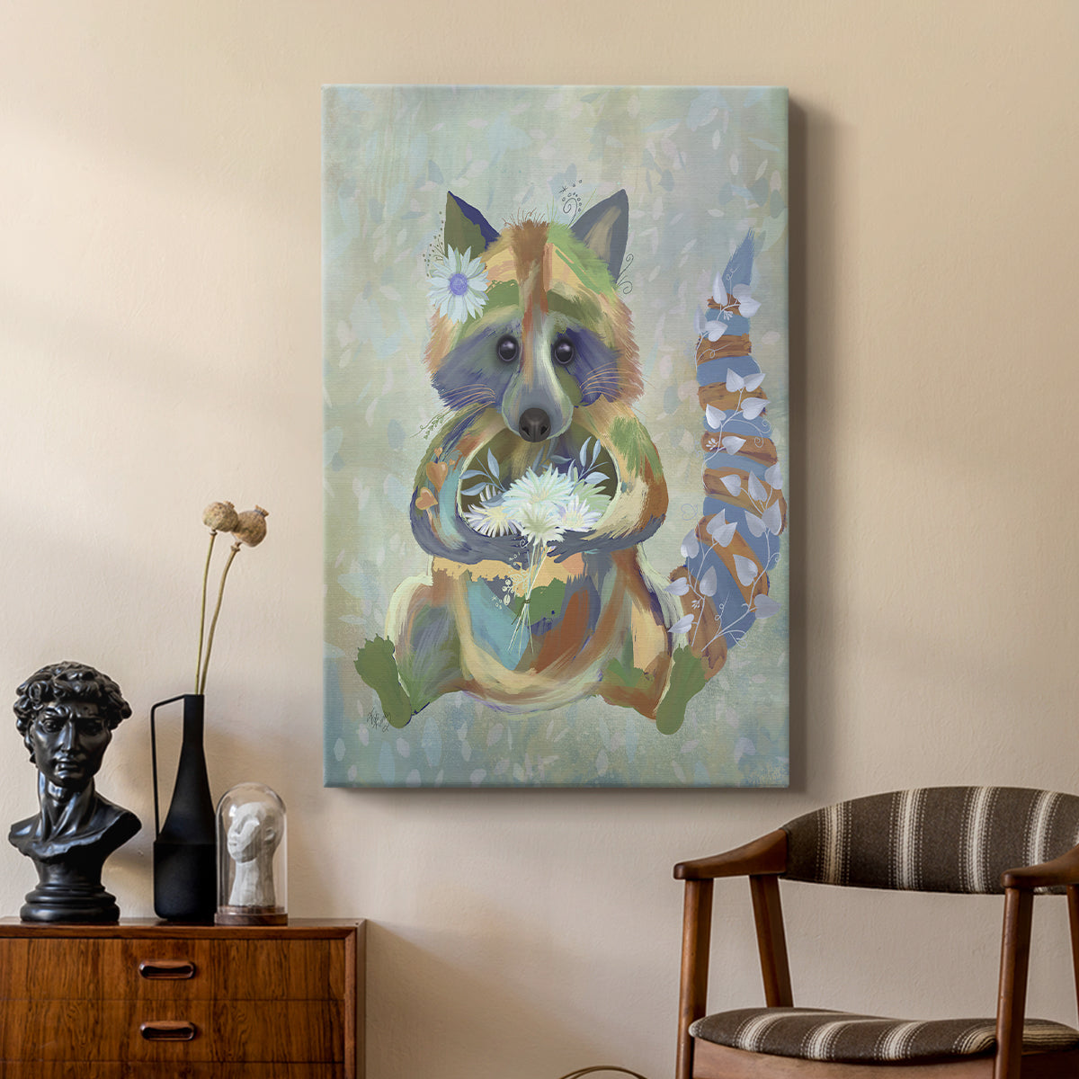 Fantastic Florals Raccoon - Canvas Art Print