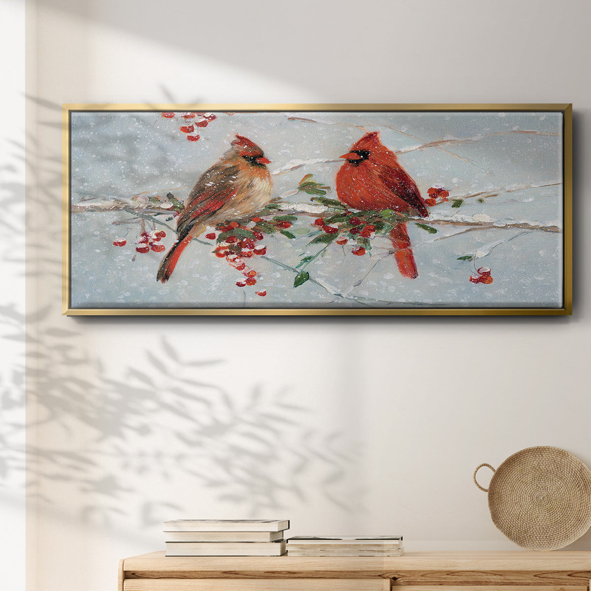 Cardinals in Winter - Floater Framed Canvas Print