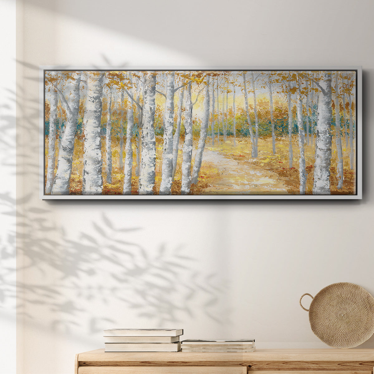 Birch Path I - Floater Framed Canvas Print