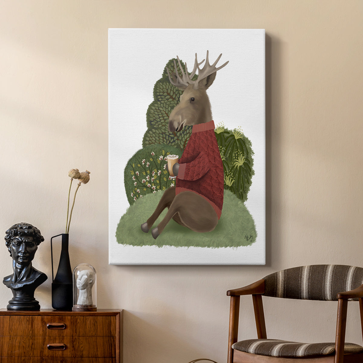 Latte Moose in Sweater - Canvas Art Print
