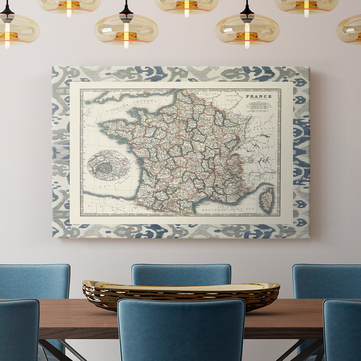 Bordered Map of France - Canvas Art Print