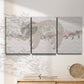 Three-panel canvas wall art featuring sloth with floral decorative elements, displayed in a minimalist living room above a console table.