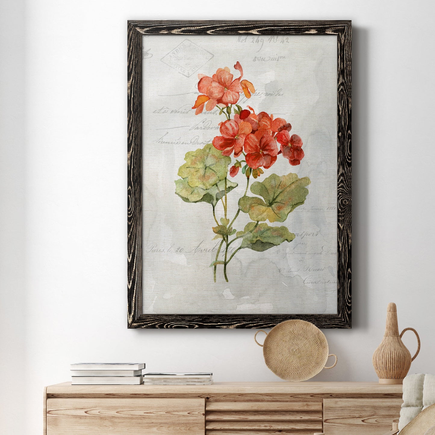 Linen Geranium - Premium Canvas Framed in Barnwood - Ready to Hang