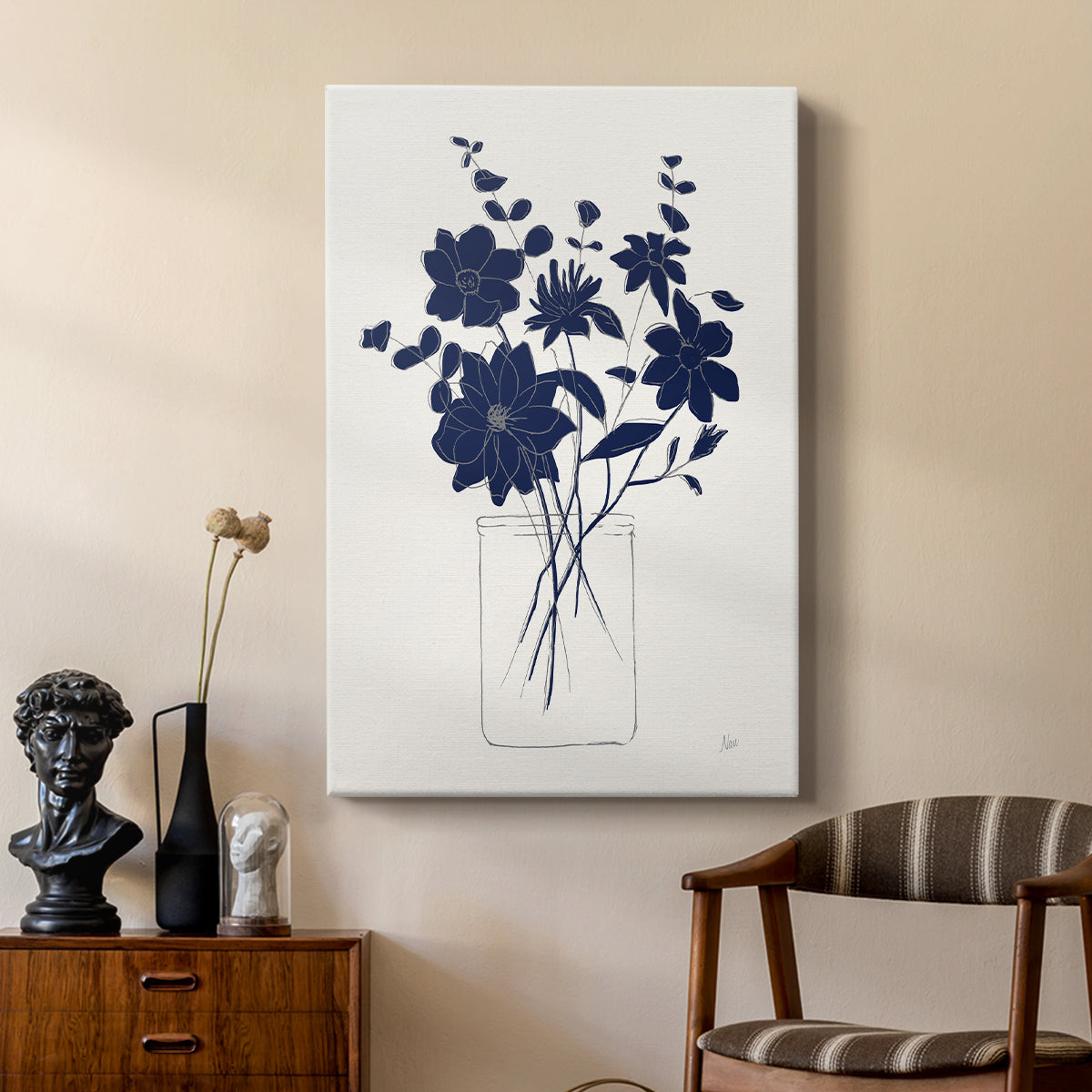 Indigo Sketch Bouquet II - Canvas Art Print