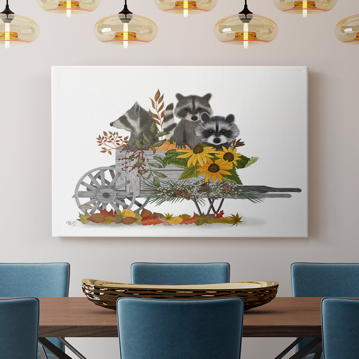 Raccoon Wheelbarrow - Canvas Art Print