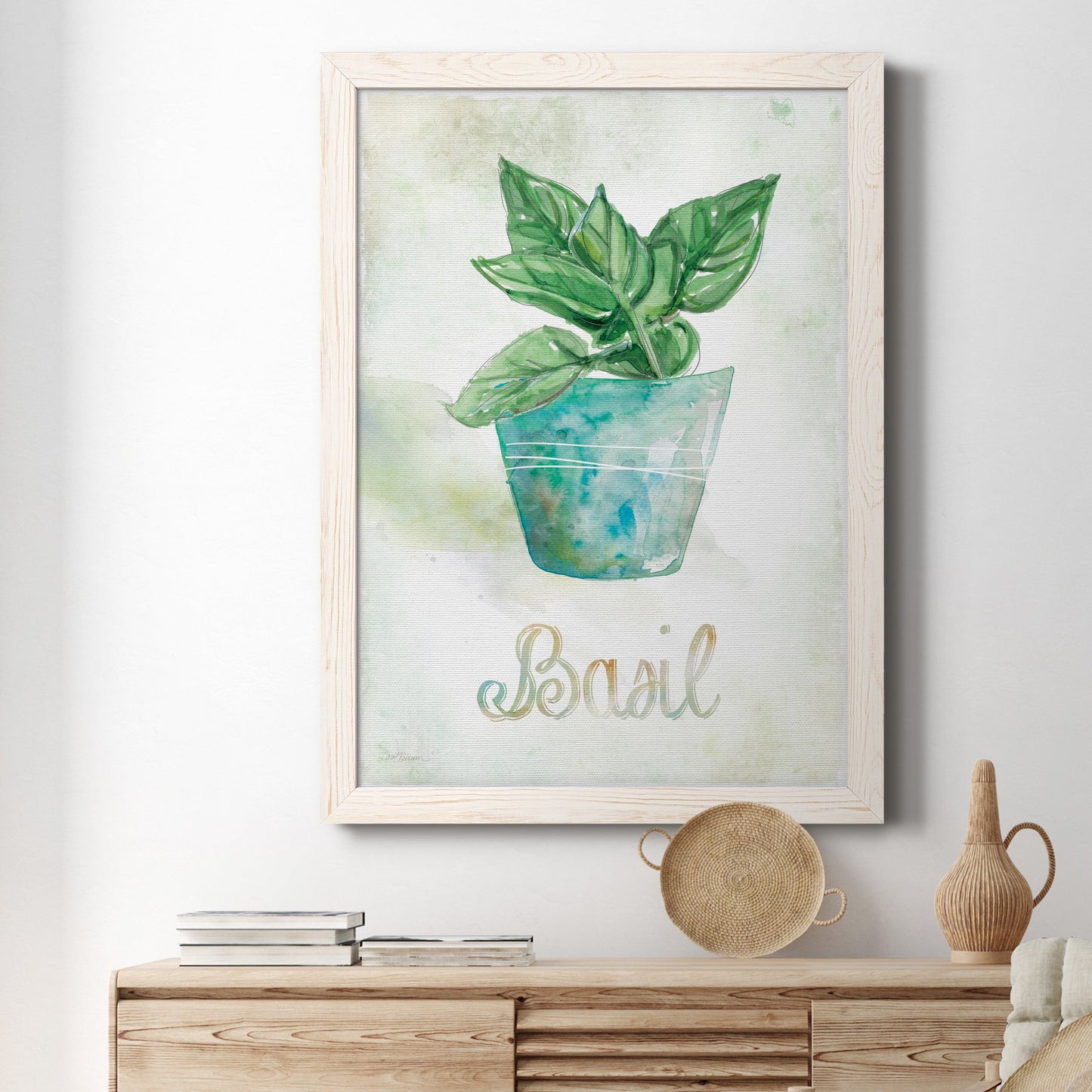 Potted Basil - Premium Canvas Framed in Barnwood - Ready to Hang