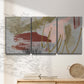 Three-panel canvas wall art featuring minimalist abstract line textures, displayed in a minimalist living room above a console table.