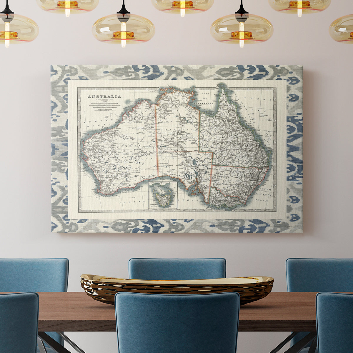 Bordered Map of Australia - Canvas Art Print