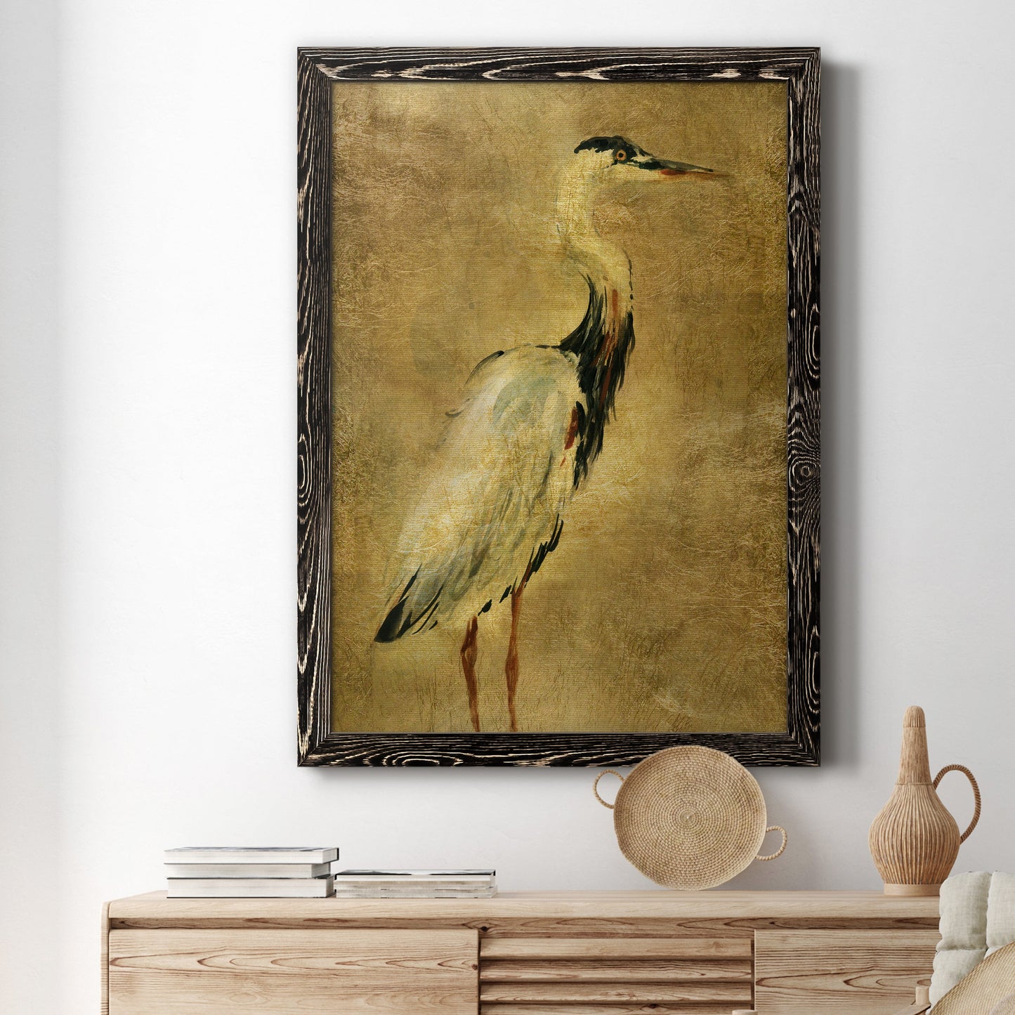 Gold Crane at Dusk I - Premium Canvas Framed in Barnwood - Ready to Hang