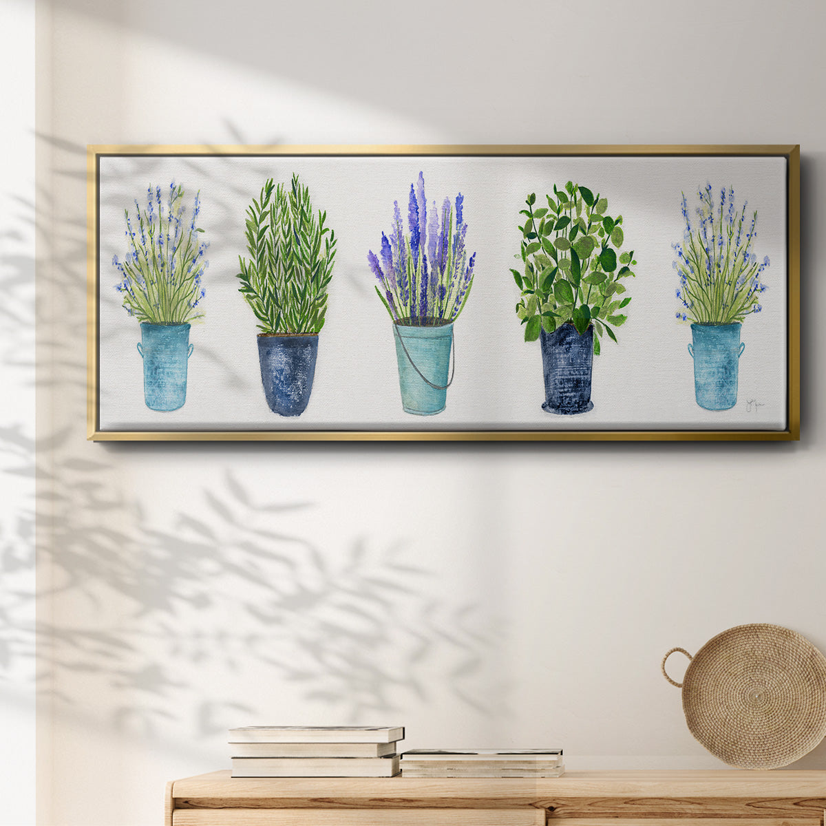 Herbs In A Row - Floater Framed Canvas Print