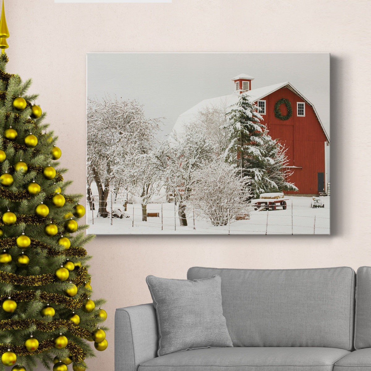 Festive Barn - Premium Gallery Wrapped Canvas  - Ready to Hang