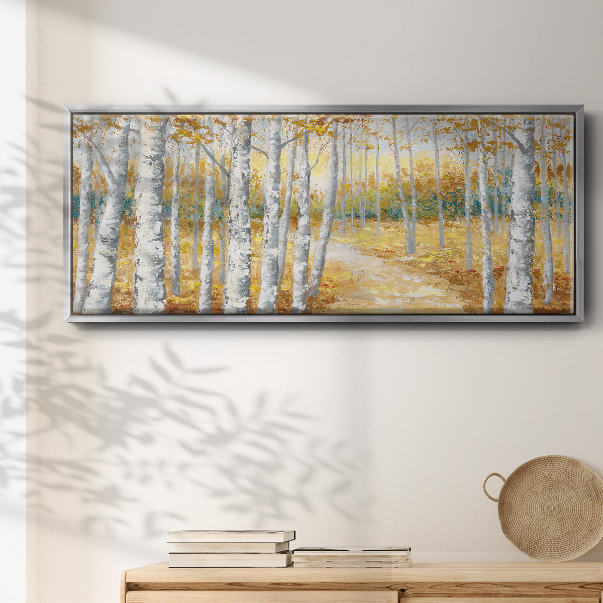 Birch Path I - Floater Framed Canvas Print
