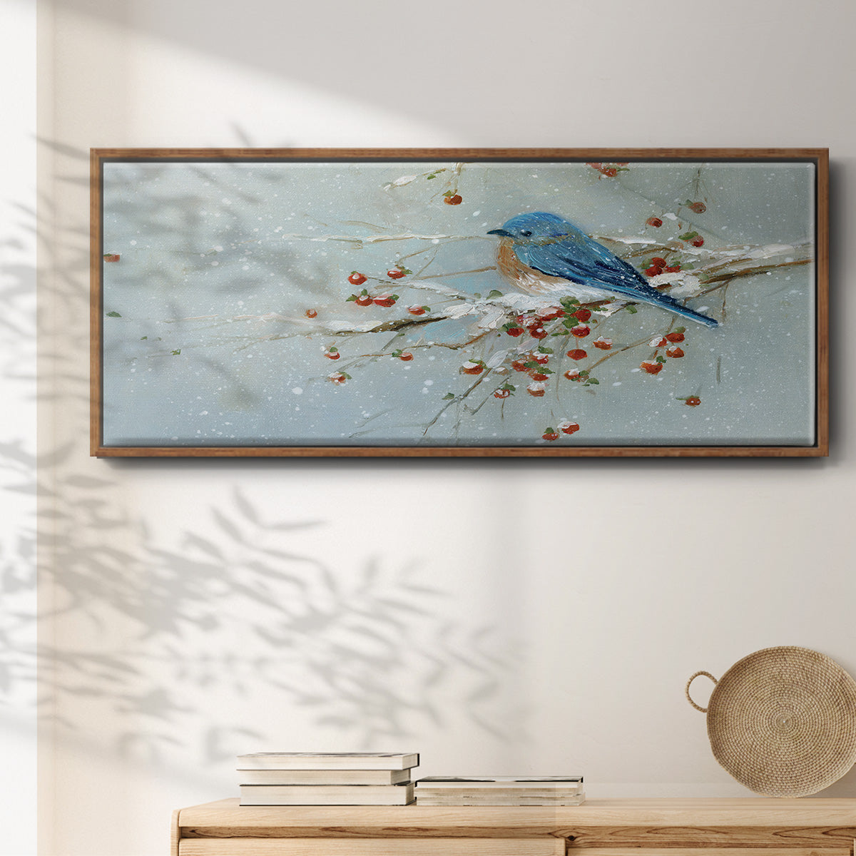 Blue Bird in Winter - Floater Framed Canvas Print