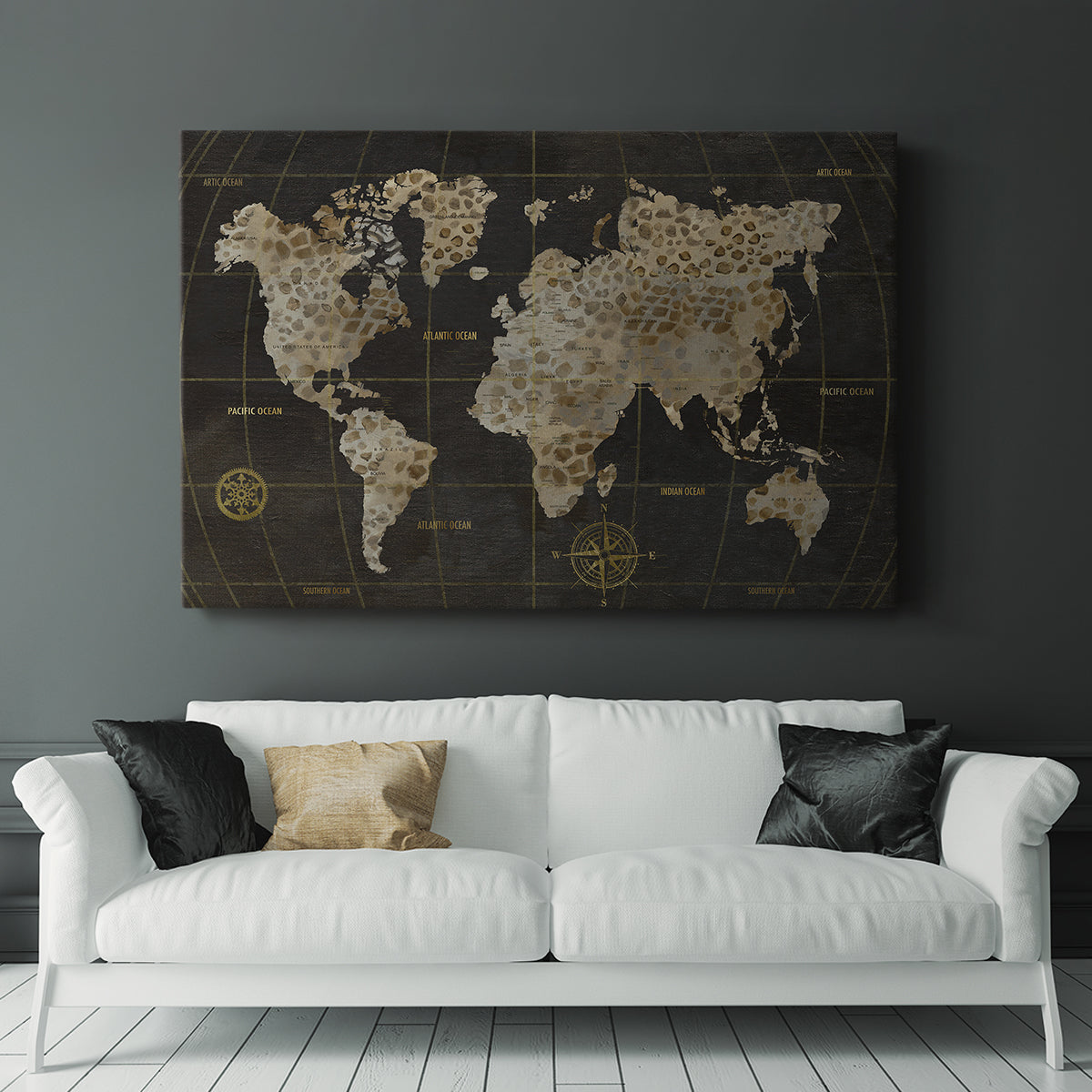 Safari World Map - Canvas Art Print