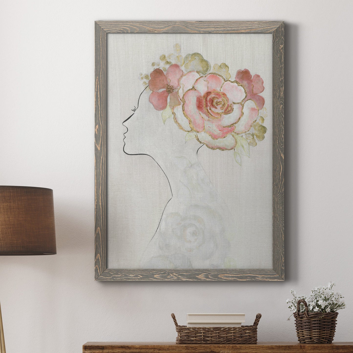 Fashion Floral Silhouette II - Barnwood Framed Canvas Print