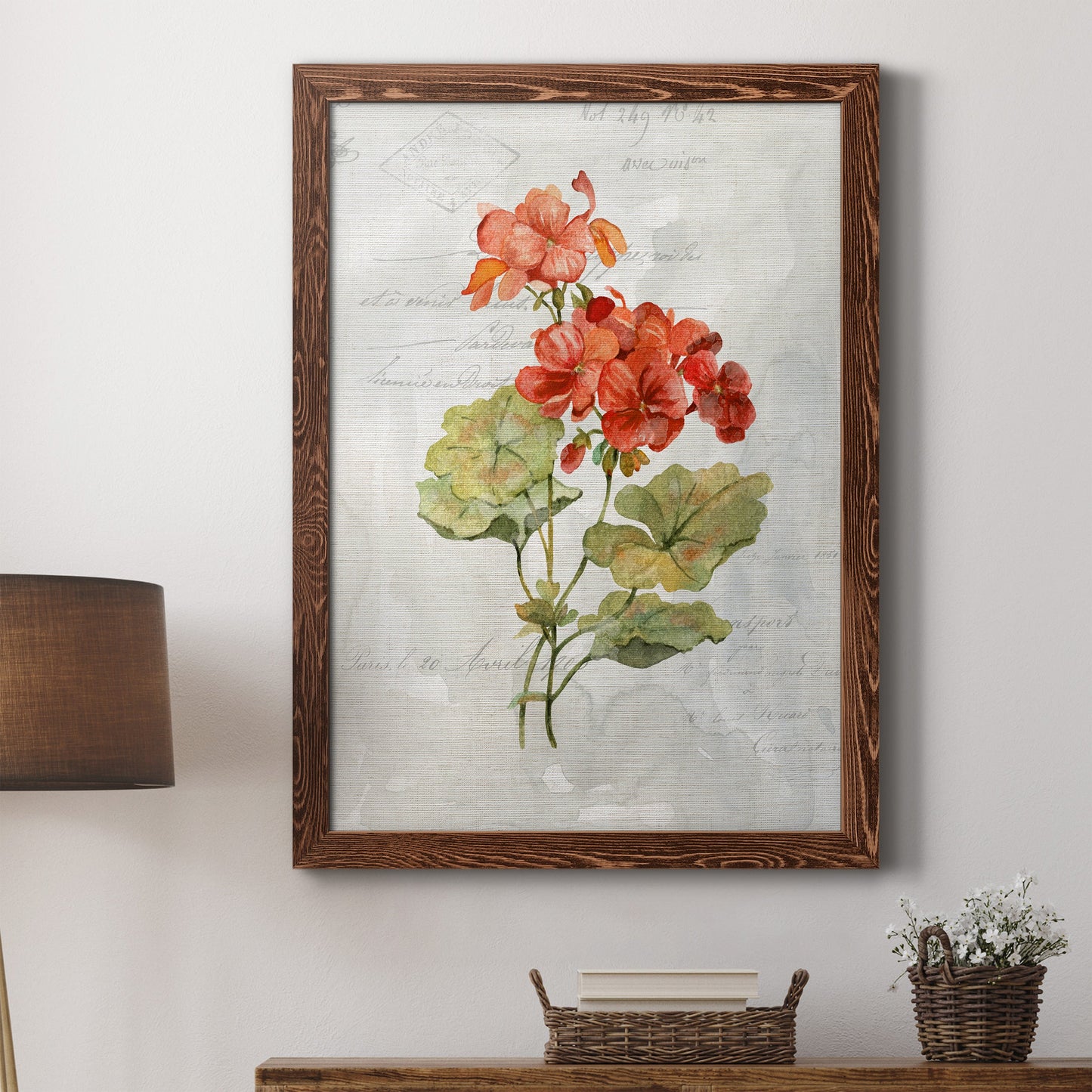 Linen Geranium - Premium Canvas Framed in Barnwood - Ready to Hang