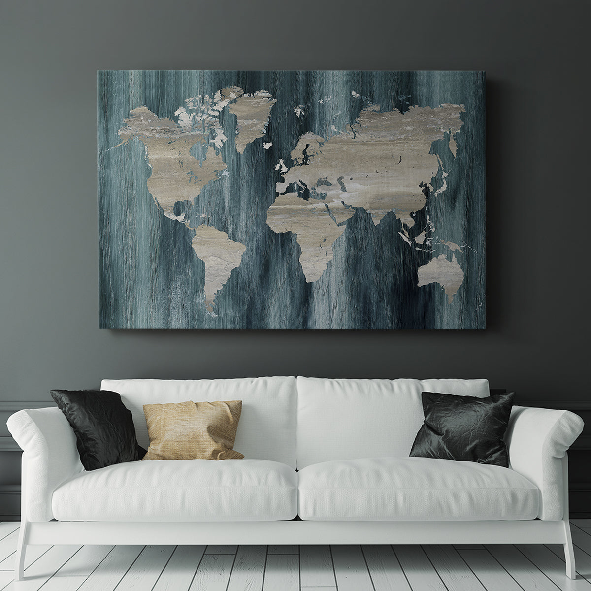 Navy World Map - Canvas Art Print