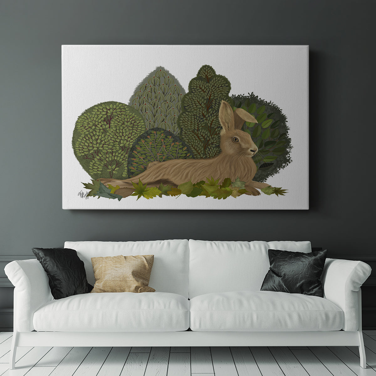 Hare Reclining in Leaves - Canvas Art Print