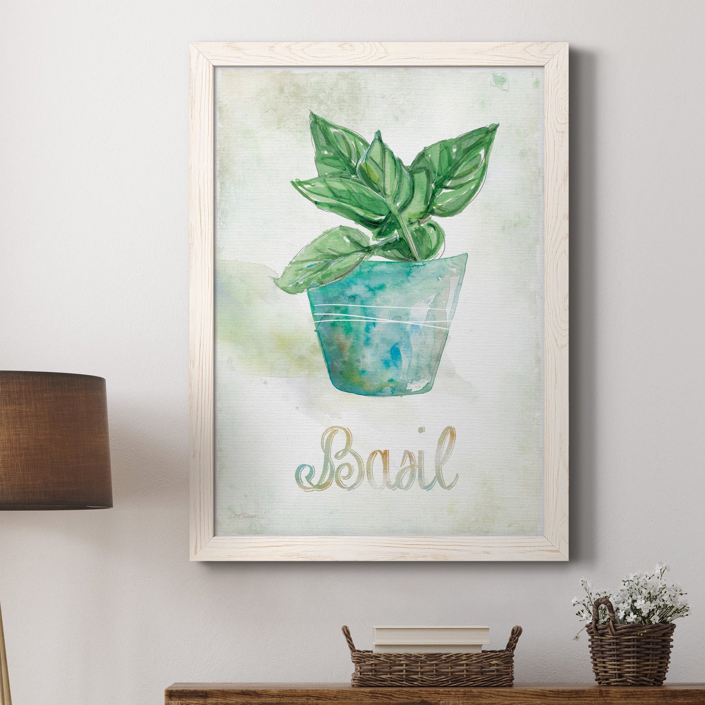 Potted Basil - Premium Canvas Framed in Barnwood - Ready to Hang