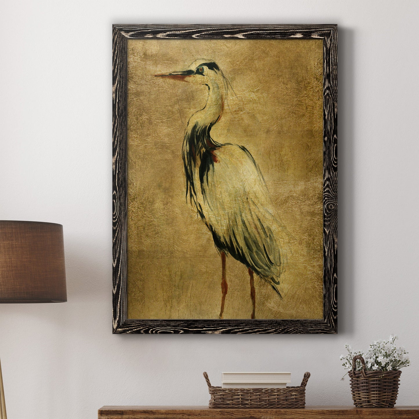 Gold Crane at Dusk II - Premium Canvas Framed in Barnwood - Ready to Hang