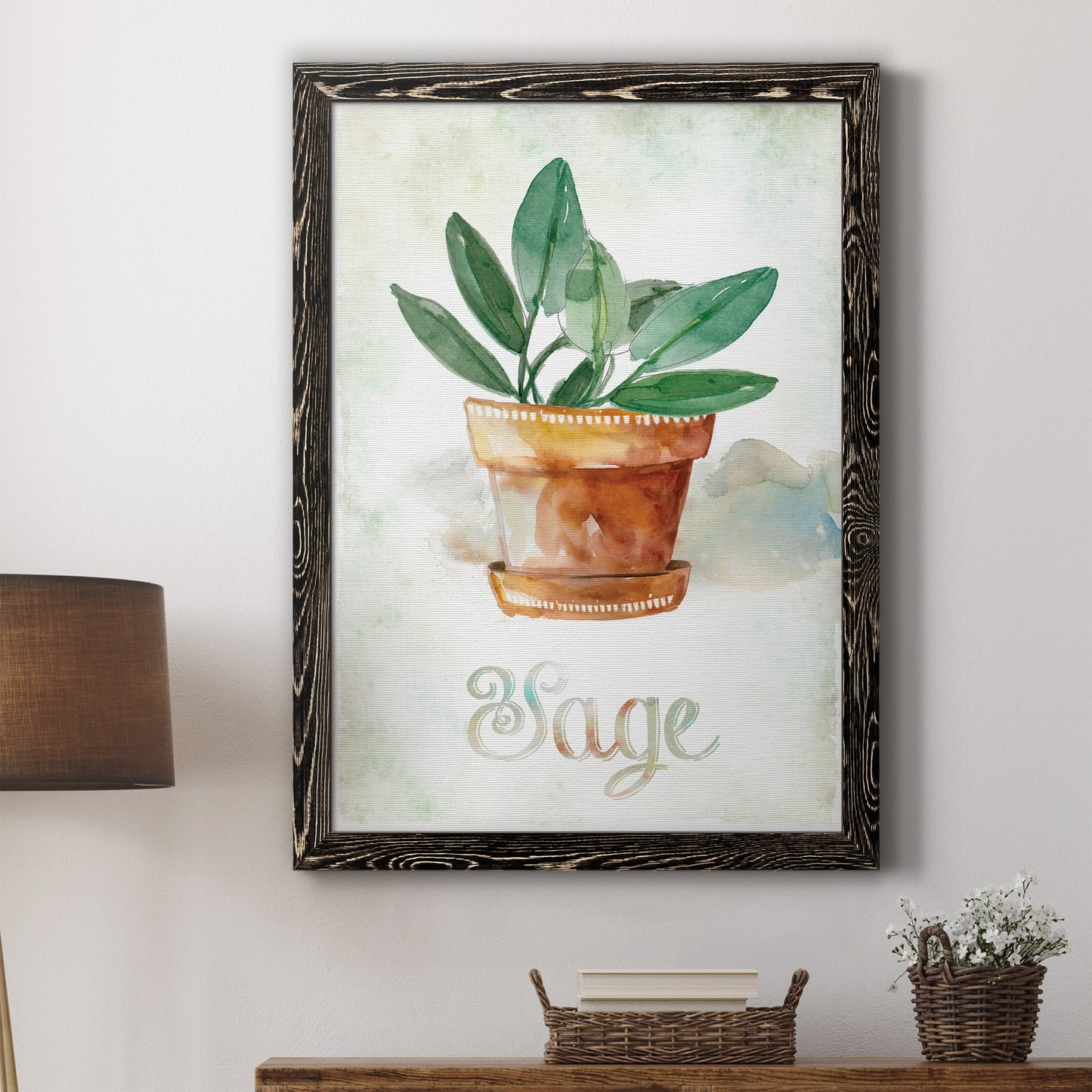 Potted Sage - Premium Canvas Framed in Barnwood - Ready to Hang