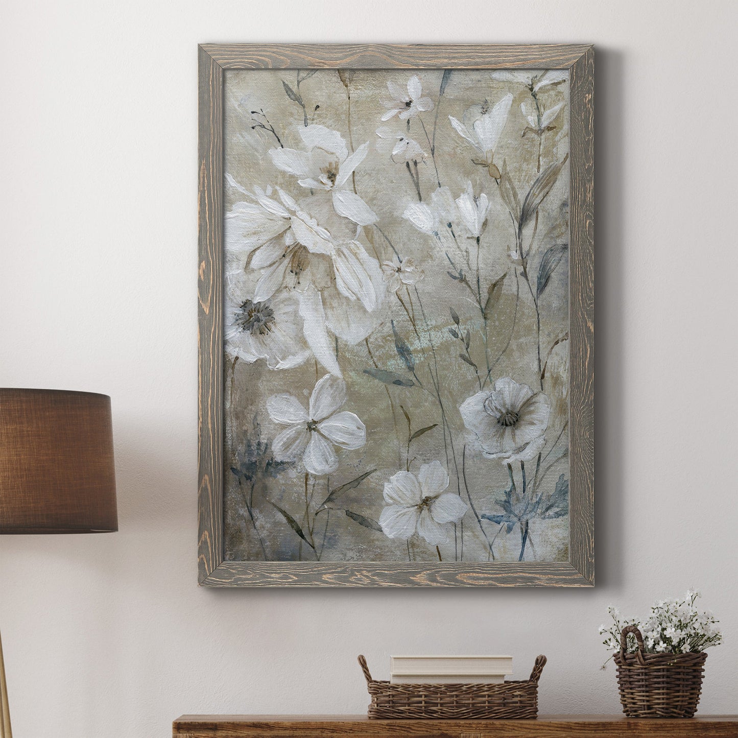 Wildflower Whites - Premium Canvas Framed in Barnwood - Ready to Hang